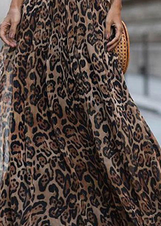 Brown Leopard Print Tulle Spaghetti Strap Dress Summer
