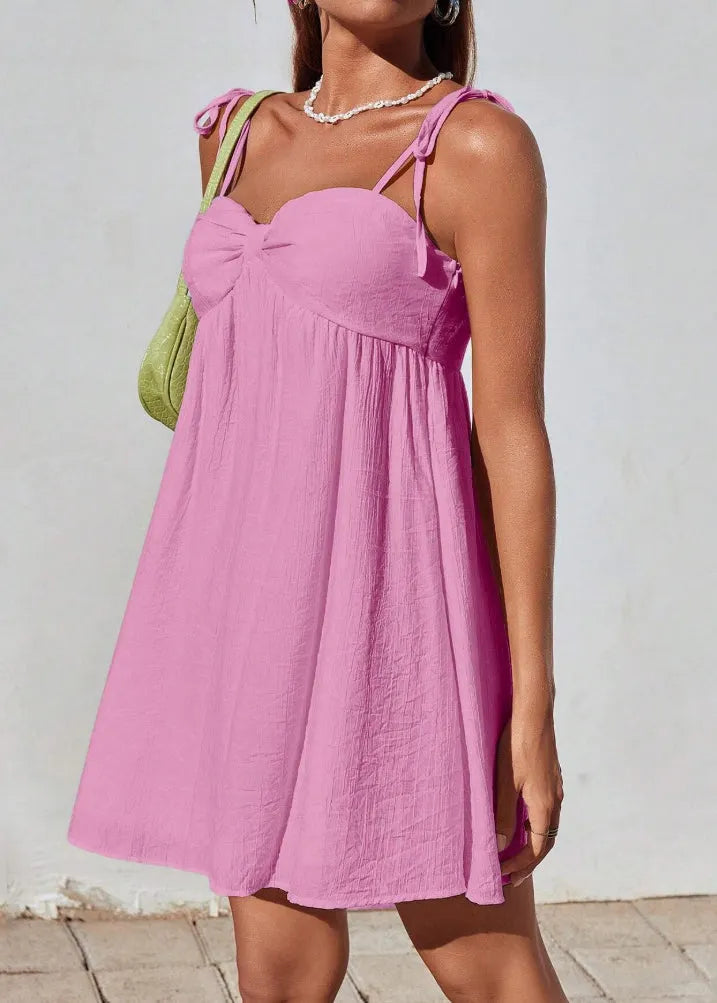 Apricot Lace Up Cotton Mini Spaghetti Strap Dress Summer