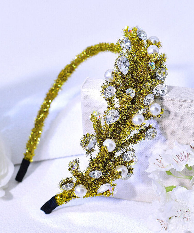 Fine Green Weave Acrylic Pearl Zircon Hairpiece