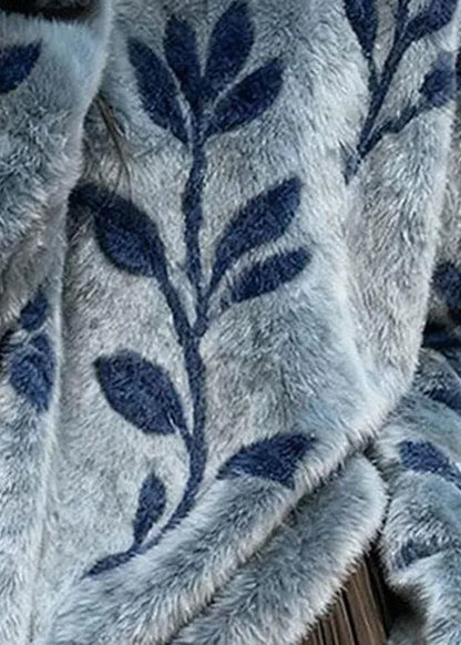 Jacquard Blue O-neck Cozy Mink Hair Knitted Sweater Spring