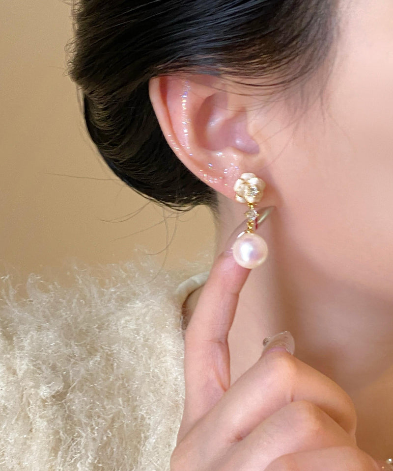 Stylish Copper Overgild Zircon Pearl Drop Earrings