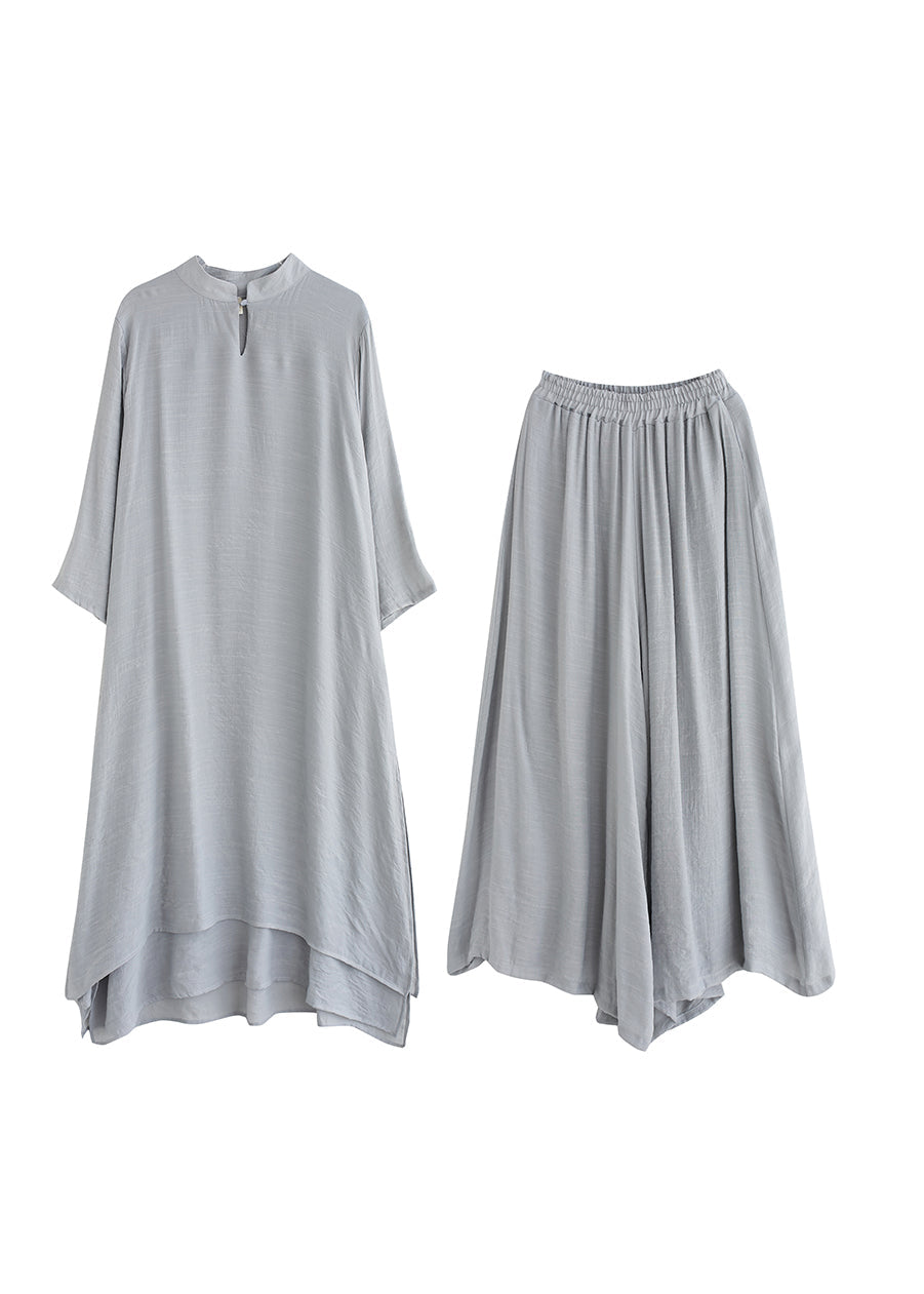 Grey Linen Two Piece Set Tops and Pants Clothing Spring Summer