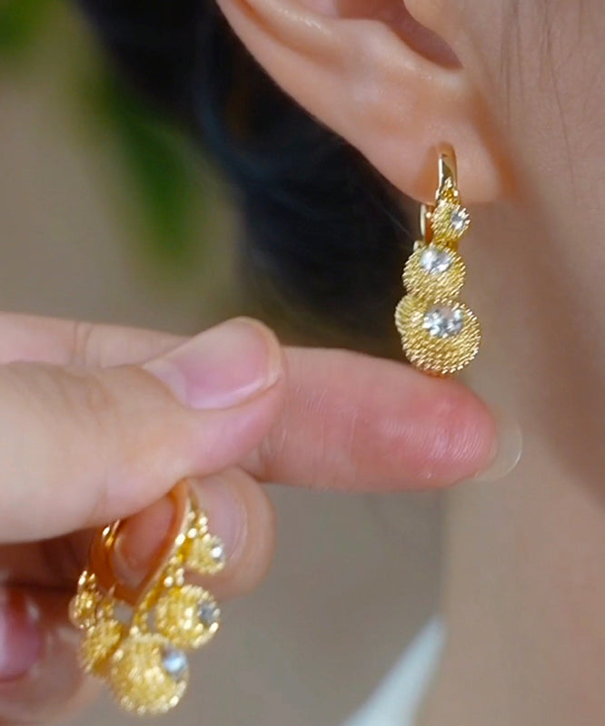Gold Copper Alloy Zircon Durian Hoop Earrings
