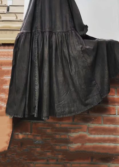 Loose Green O Neck Cotton Mid Dress Long Sleeve