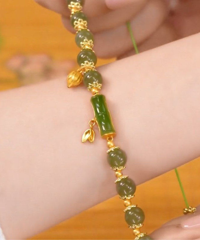 Green Jade Bamboo Charm Bracelet