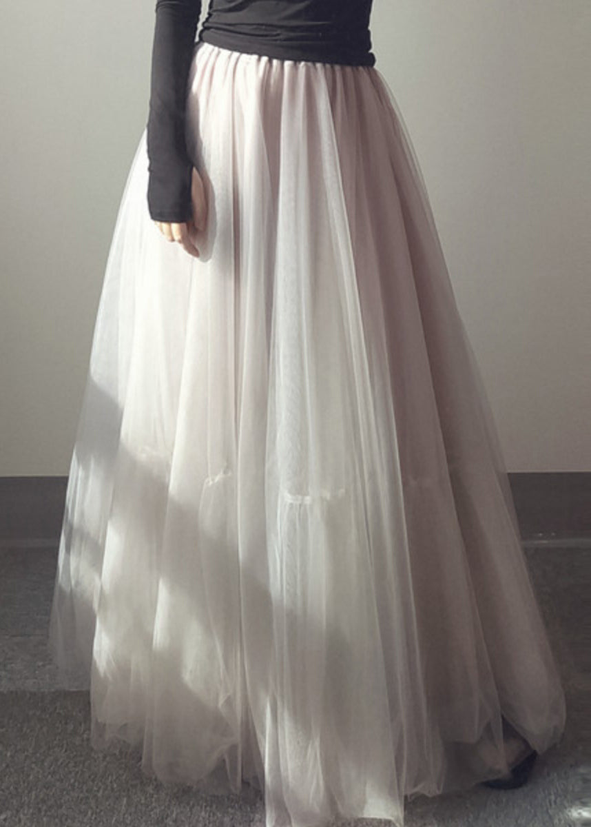 Italian White Patchwork Elastic Waist Tulle a Line Skirts