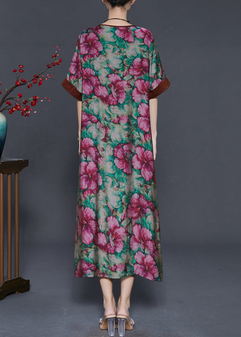 Tasseled Flower Print Linen Long Dress Summer