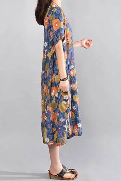 Summer Cotton Linen Dress Short Sleeve Linen Long Dress