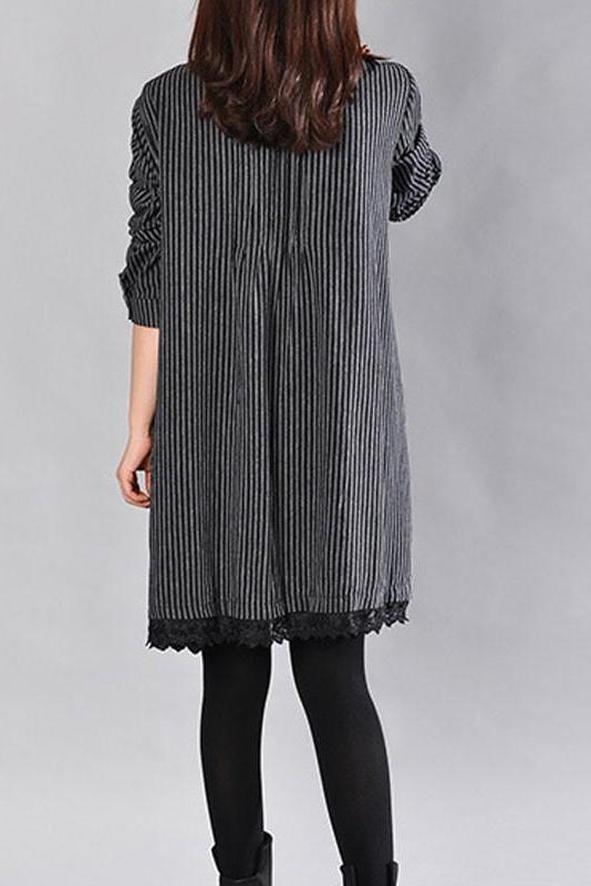 Limited Stock- Loose Cotton Linen Printing Lace Hem Dress