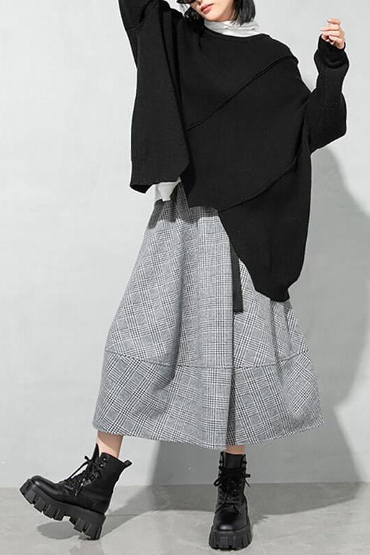 O-neck Knitted Irregular Hem Pure Color Sweater