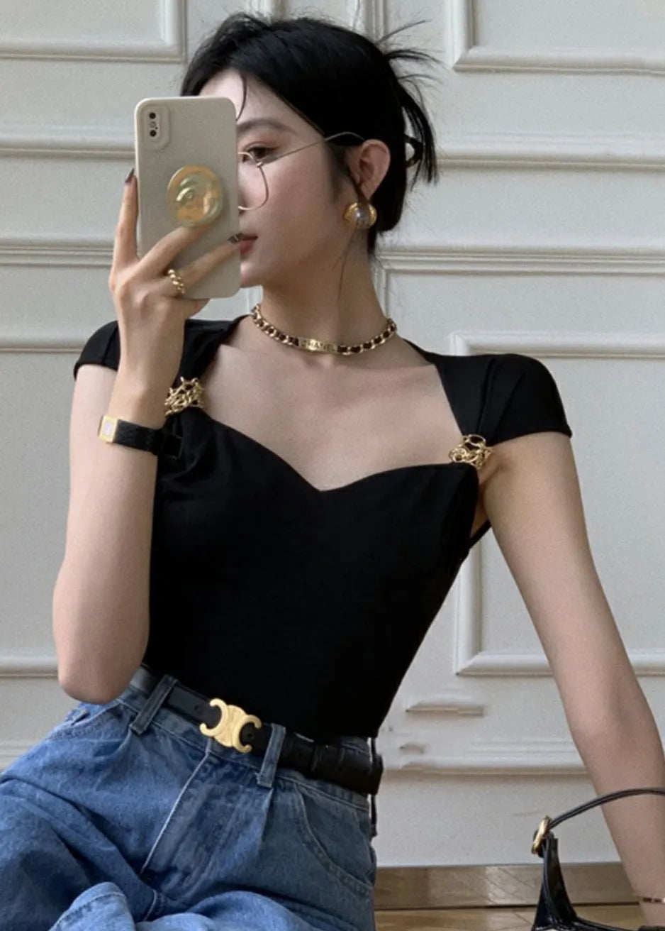 Black Strapless Tops Short Sleeve