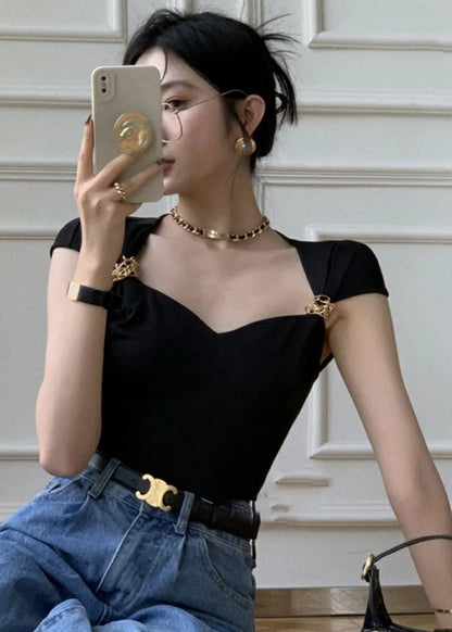 Black Strapless Tops Short Sleeve