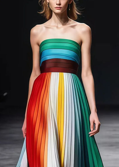 Rainbow Backless Wrinkled Chiffon Strapless Dresses Summer