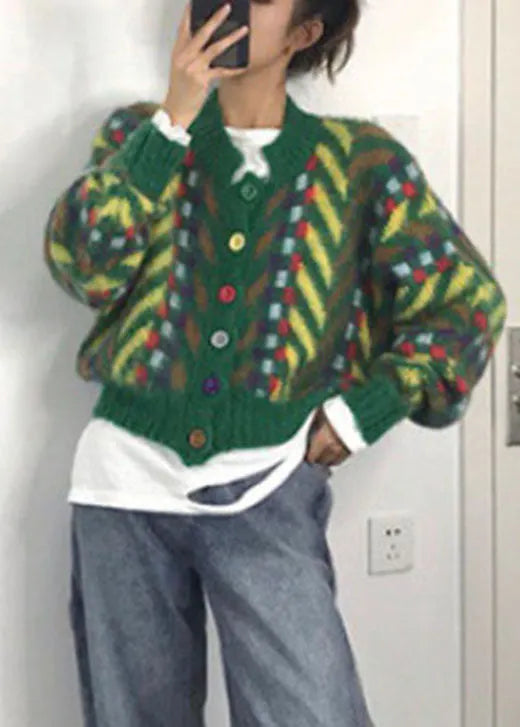 Art Green Retro Button Fall Knit Sweaters