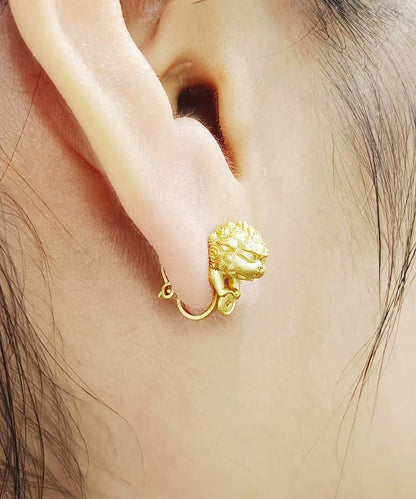 New Gold Auspicious Pixiu Silver Single Ear Clip Stud Earrings