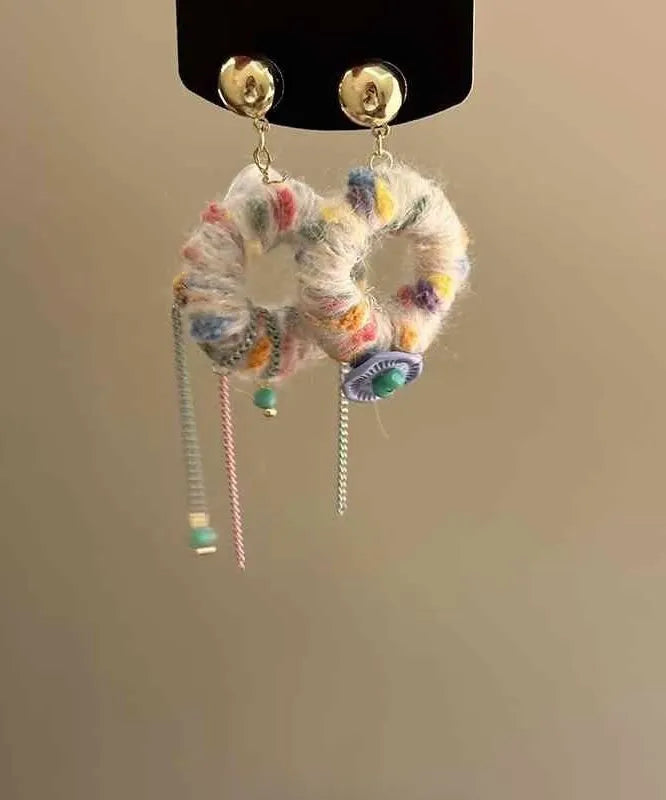 Alloy Asymmetrical Knitting Wool Tassel Drop Earrings