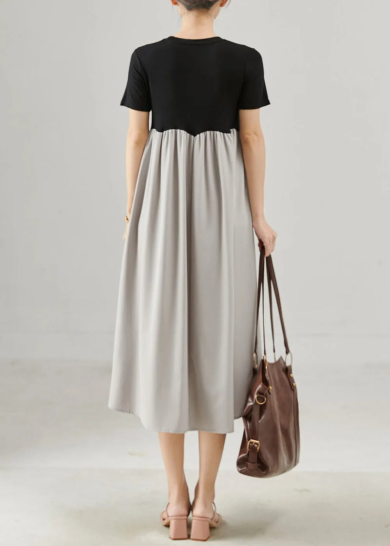 Colorblock O-neck Patchwork Cotton a Line Dresses Summer