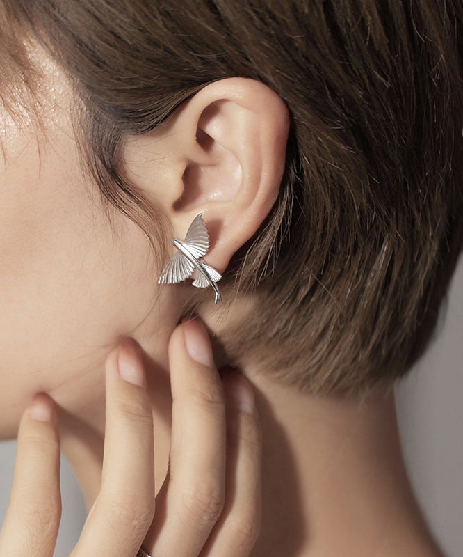 Diy Silk Sterling Silver Little Flying Fish Stud Earrings