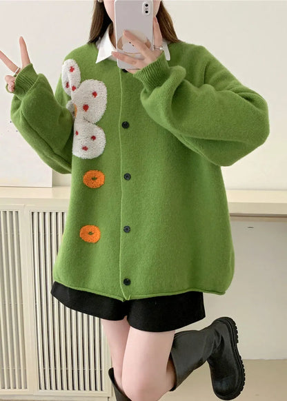 Orange O-neck Sun Cotton Knit Sweaters Coats Long Sleeve