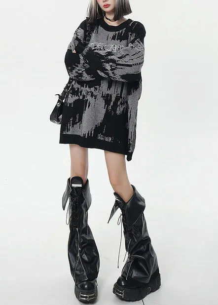 Fine Grey Oversized Tie Dye Long Sweater Winter