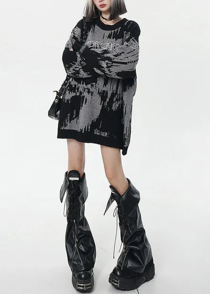 Fine Grey Oversized Tie Dye Long Sweater Winter