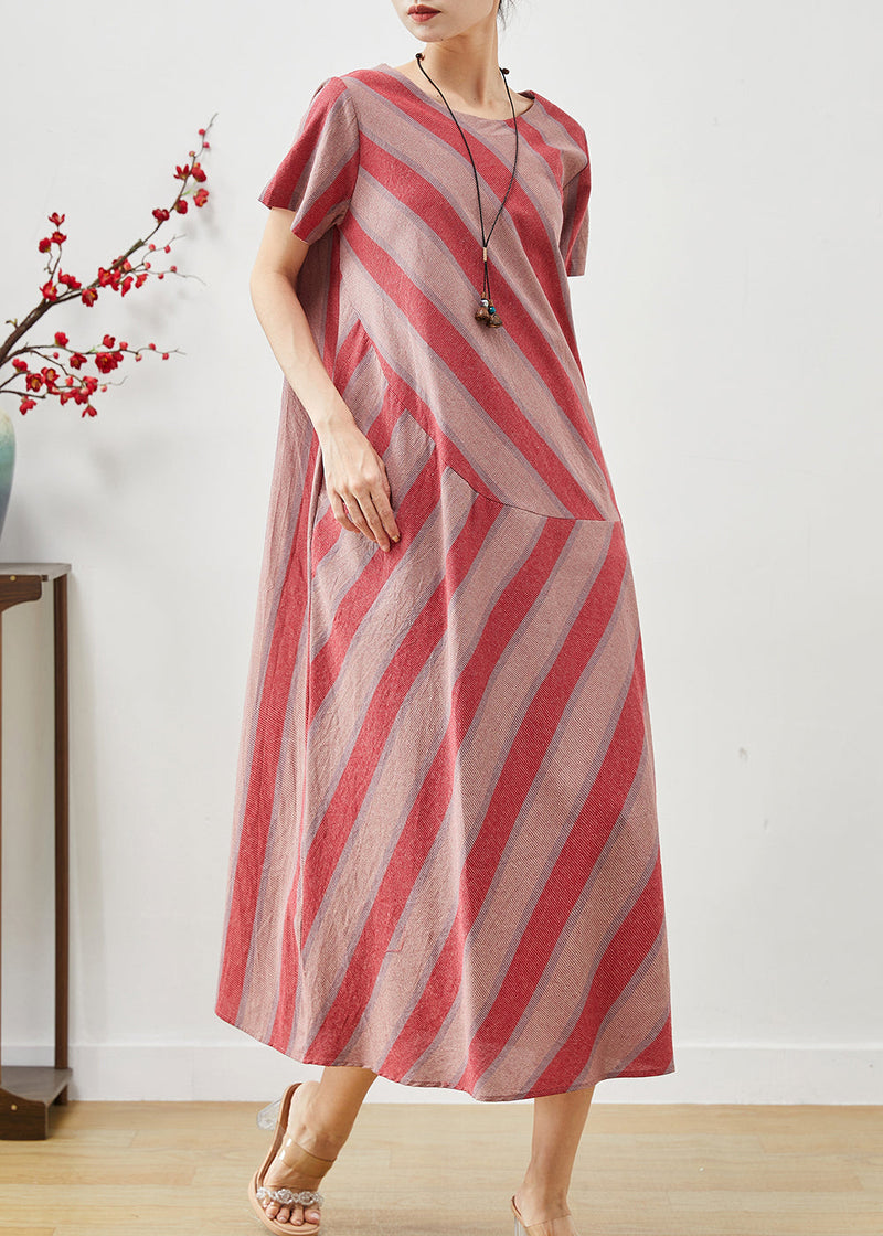 Red Oversized Striped Cotton Robe Dresses Summer