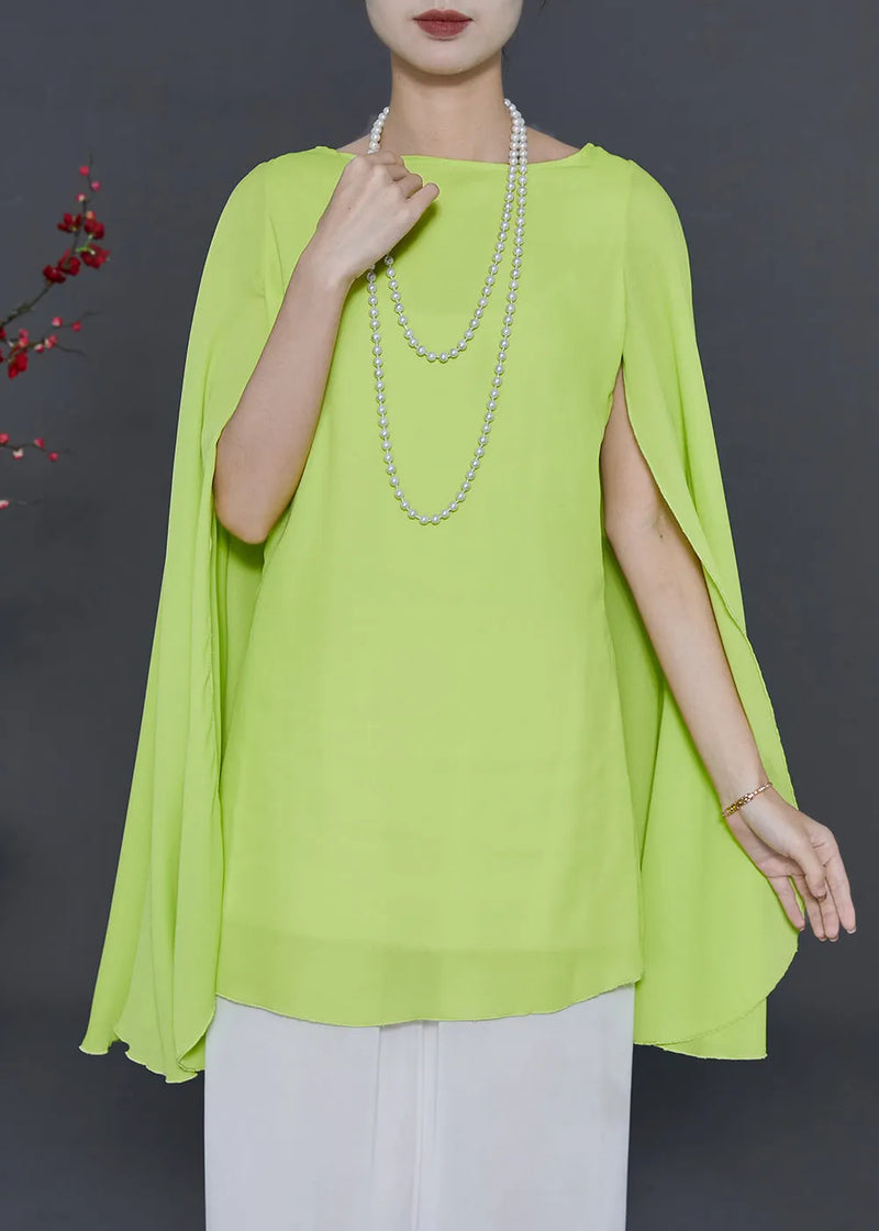 Fruit Green Asymmetrical Chiffon Blouse Summer