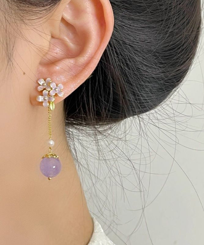 Light Purple Copper Overgild Pearl Drip Glaze Drop Earrings