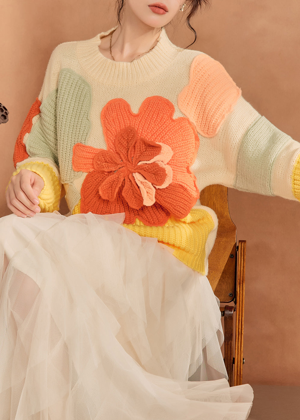French Multicolor O-neck Knit Sweaters Winter