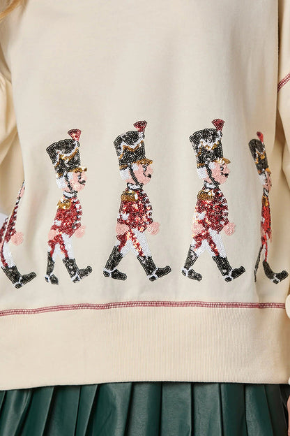 Christmas Soldier Sequin Long-Sleeve Casual Sweatshirt