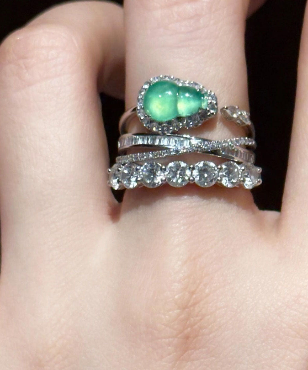 Unique Green Sterling Silver Zircon Crystal Gourd Rings