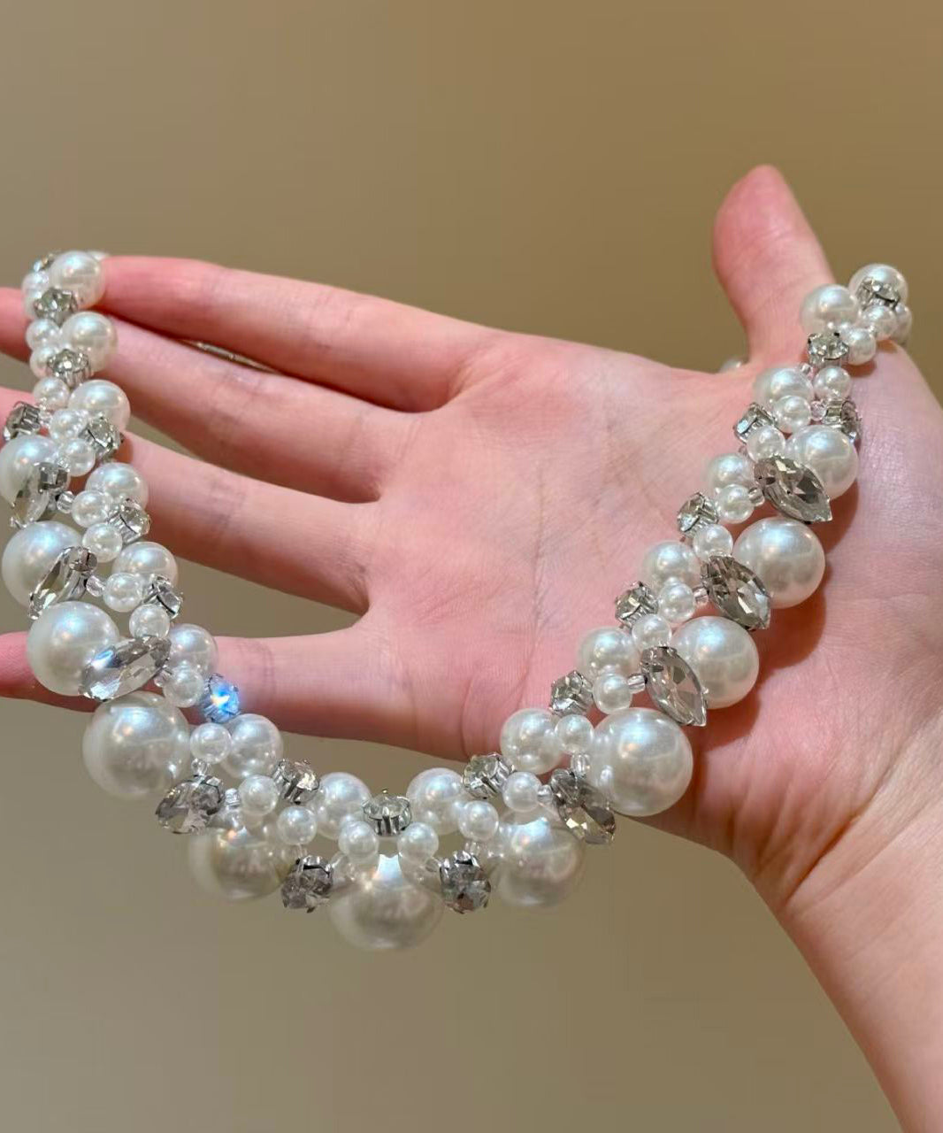 White Alloy Zircon Pearl Beading Collar Necklace