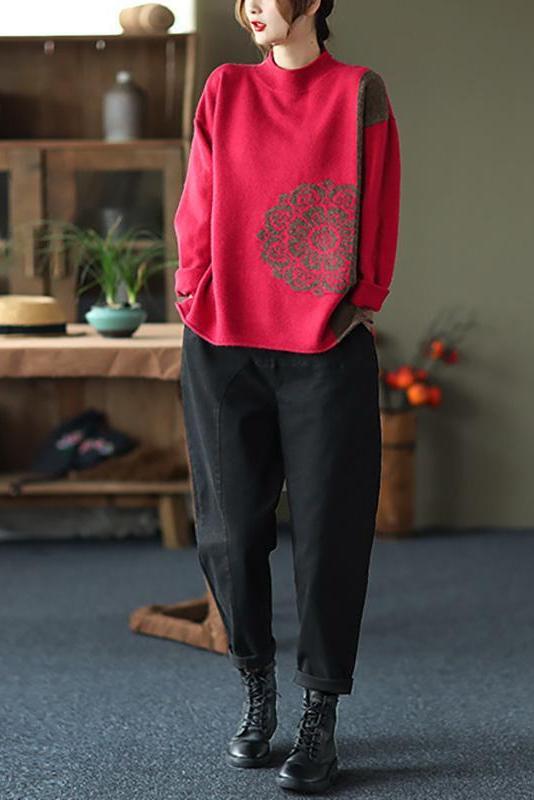 Winter Retro Flower Knitted Sweater Jumper