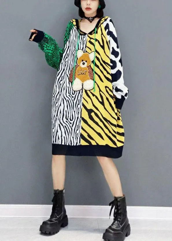 Simple Color Block Hooded Patchwork Fall Print Sweatshirt
