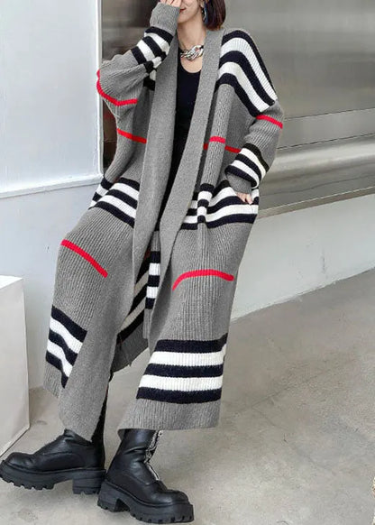 Art Grey Striped Cozy Fall Knit Cardigans