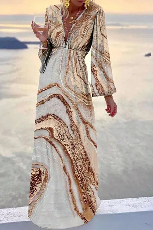 Check Her Stories Marble Print Party/vacation Dress