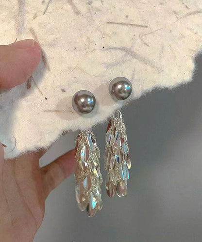 Silk Copper Overgild Pearl Tassel Drop Earrings