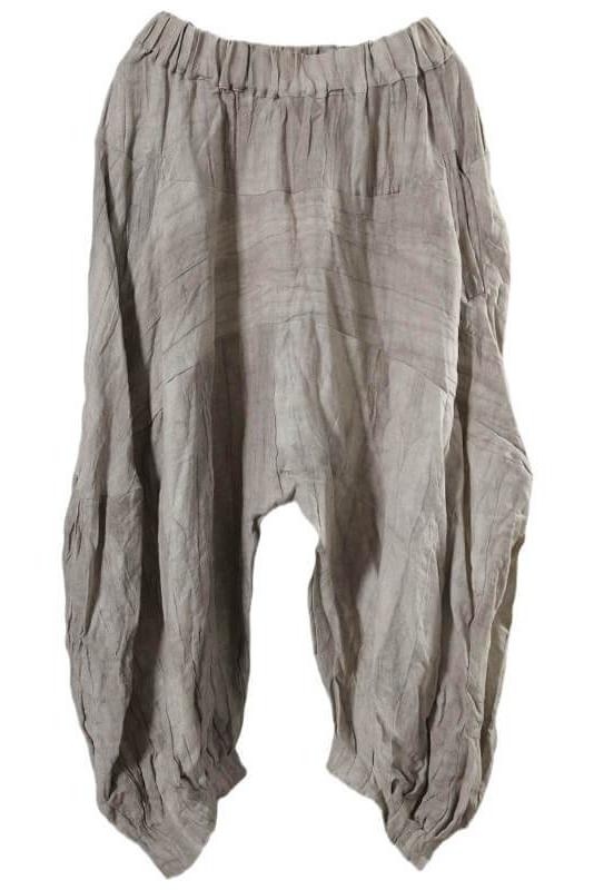 Linen Pleated Elastic Waist Pocket Lantern Pants