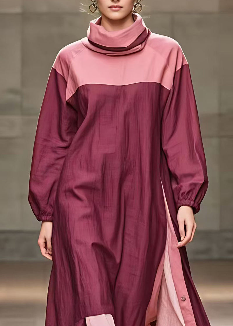 Red Side Open Long Dresses Long Sleeve