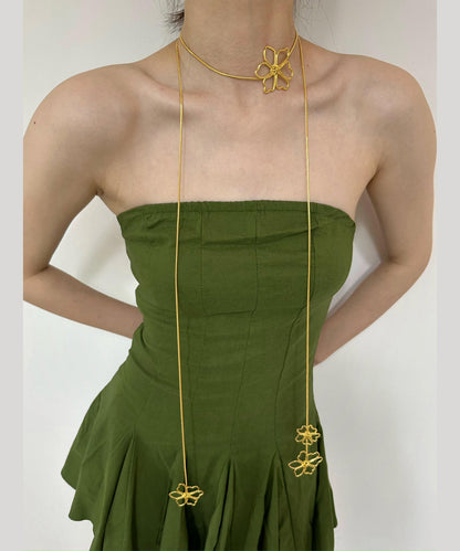 Skinny Gold Metal Overgild Hollowed Out Lariat Necklace