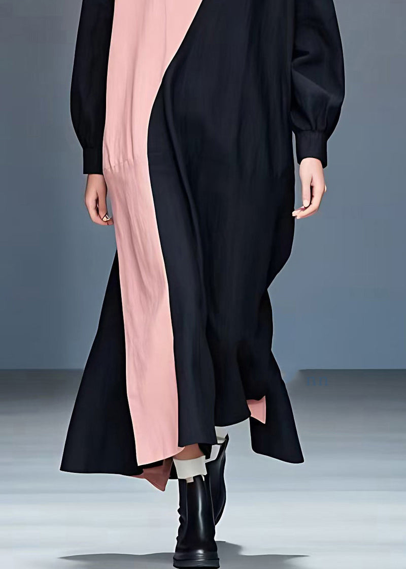 Black Patchwork Maxi Dress Long Sleeve