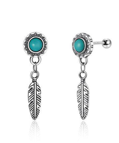 Blue Sterling Silver Turquoise Feather Stud Earrings