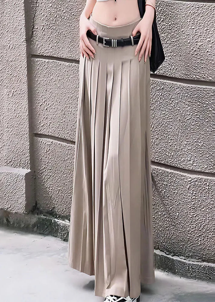 Khaki Wrinkled Draping Spandex Skirt Spring