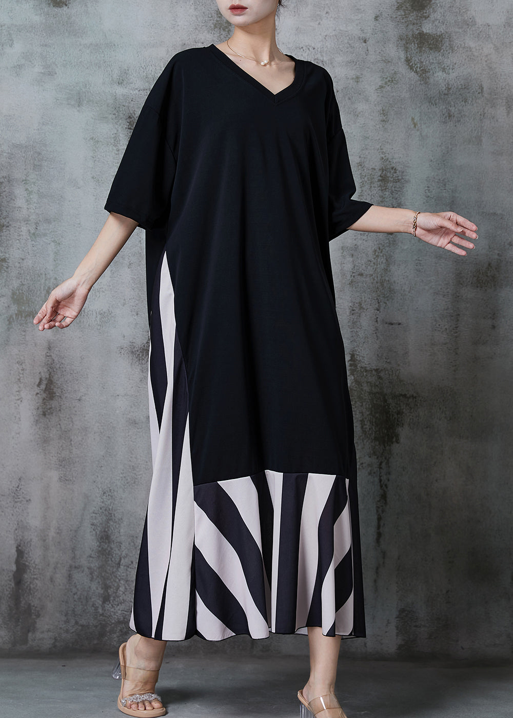 Diy Black Oversized Patchwork Cotton Dress Summer