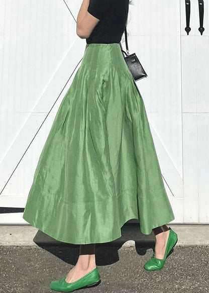 Simple Green Pockets High Waist Cotton Skirts Summer