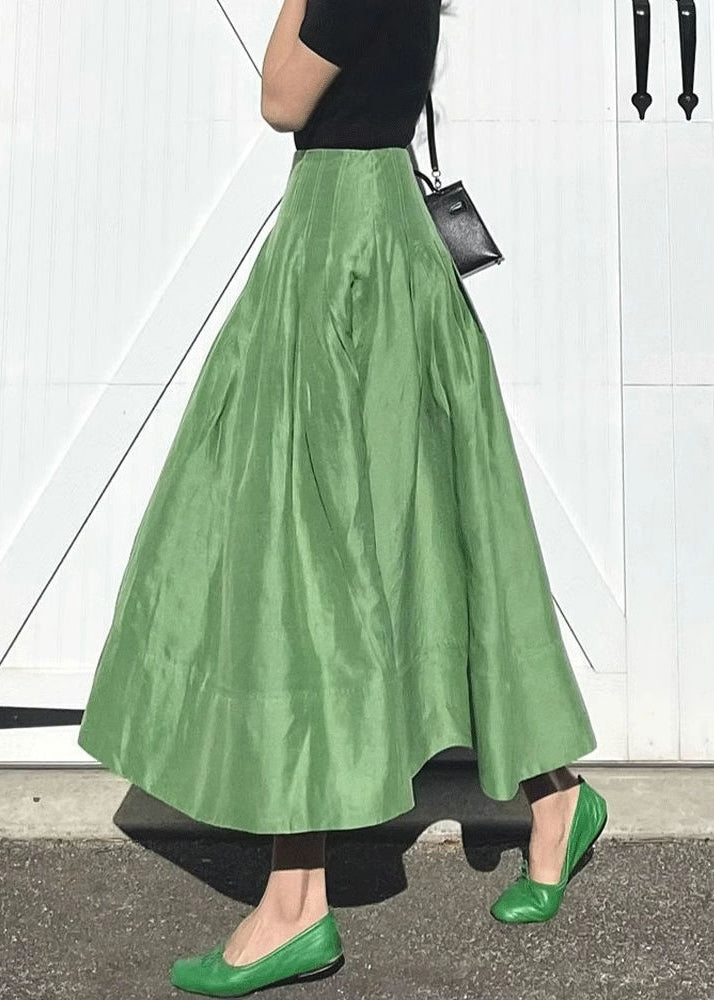 Simple Green Pockets High Waist Cotton Skirts Summer