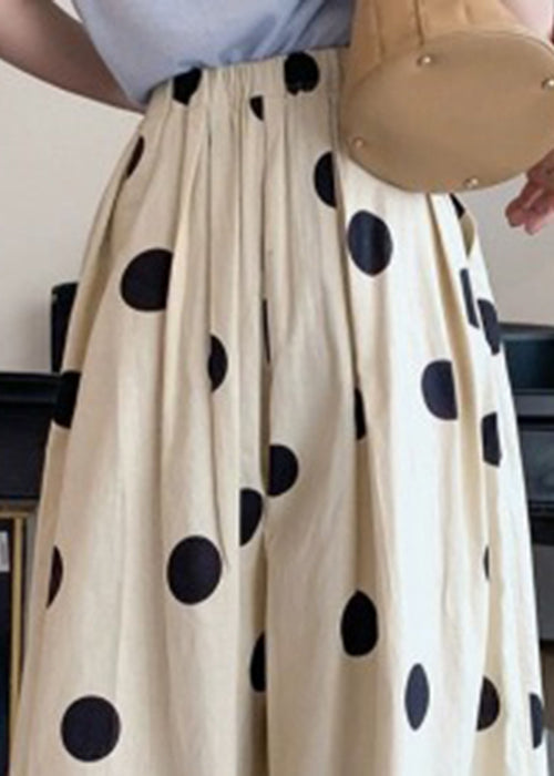 White Dot Print Elastic Waist Crop Wide Leg Pants Summer