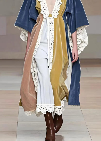 Original Design Asymmetrical Lace Patchwork Corduroy Dress Fall