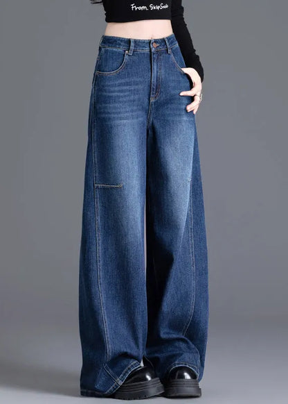 Navy Oversized Denim Wide Leg Pants Spring
