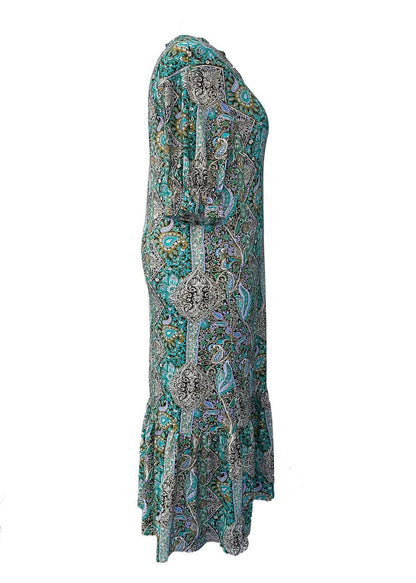 Red V Neck Print Wrinkled Patchwork Cotton Long Dresses Summer